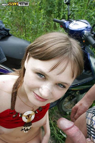 16P Sassy teenage floosie with tiny tits gets fucked and facialized outdoor