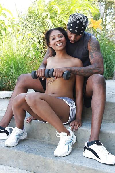 16P Sporty ebony sweetie seduces her coach with her amazing ample booty