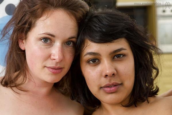 16P Chubby dykes Ashley D and Chloe V engage in interracial pussy eating