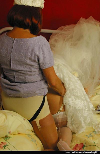 12P Hot bride Miss Abigail in stockings & high heels enjoys lesbian strapon fuck