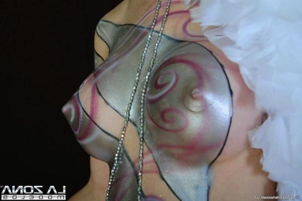 15P Aston looks sexy with body paint over her topless body