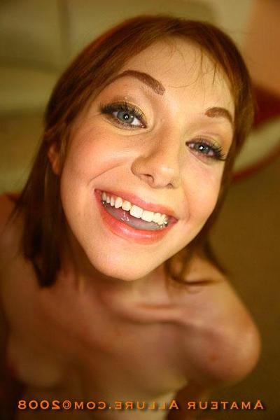 16P Petite redhead teen babe strips sucks hard cock and eats semen