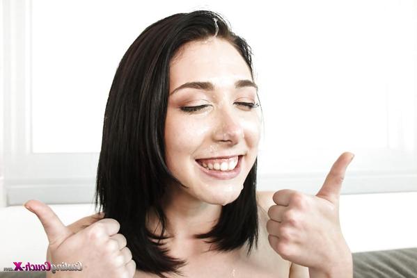 16P Amateur teen with brunette hair Hanna Lay receives cumshot
