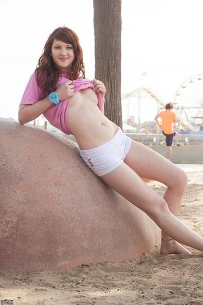 8P Redhead teen Ellena Woods teases with her hot body outside