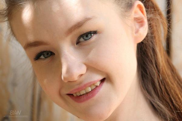 16P Teen girl Emily Bloom strips completely naked in the garden