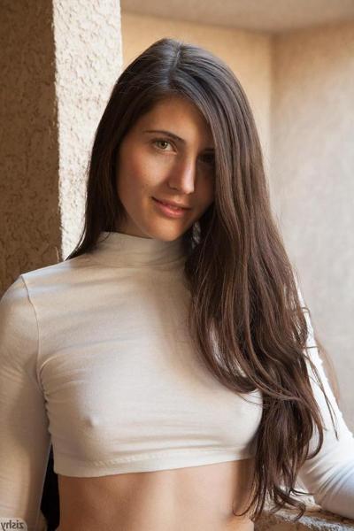 8P Brunette coed Irene Quinn shows you what's up her skirt