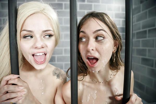 15P Teen pornstars Riley Reid and Elsa Jean eat pussy and suck cock in prison cell