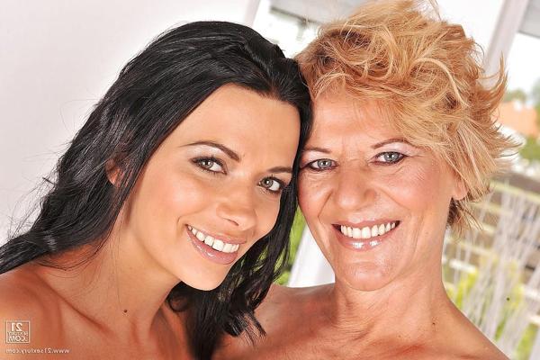 16P Young Shalina Divine touches her mature lesbian friend's tits
