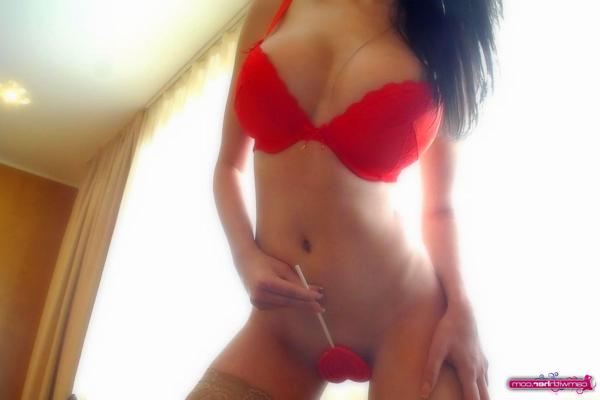 12P Katherine Knowles wearing red lingerie for Valentines Day