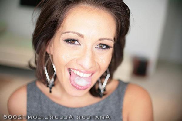 16P Amateur brunette beauty gets a facial and eats cum off her face