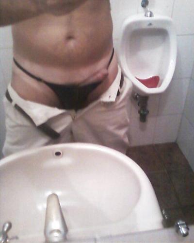 7P Lowered my thong and cummed in the restroom