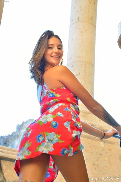 16P Brunette teen Roxanna masturbates outside in "No Hard Hats Here"