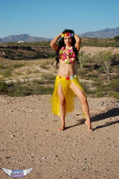 12P Tianna shows off her tight body in her hula outfit outdoors