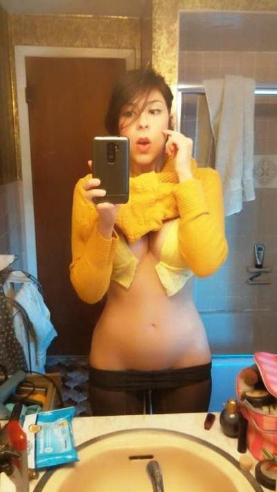 10P Brunette coed takes selfies of her hot busty body in the bathroom