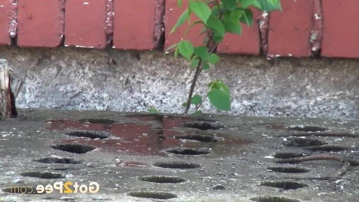 15P Shy girl pees outside on concrete steps