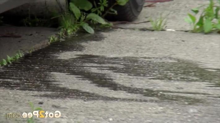 15P Dark haired girl pees next to a busy road outside