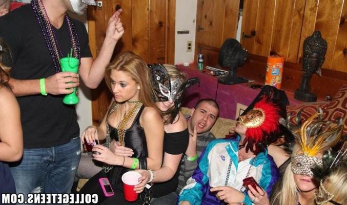 16P Hot College girls go wild and get hammered hard when drunk at a Mardi Gras party