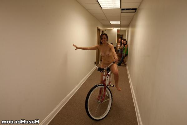 15P Group of naked college teen lesbians riding bikes