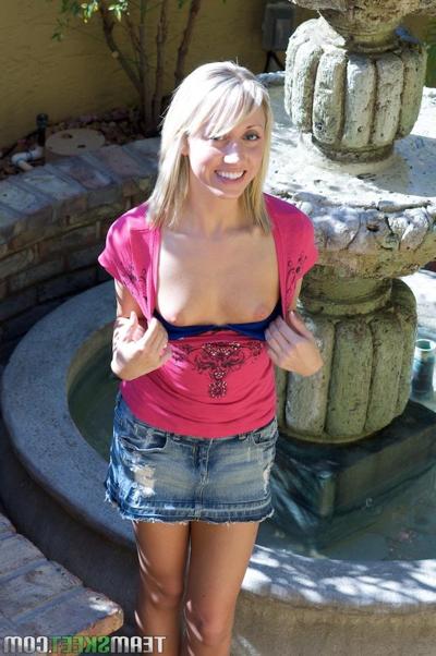 12P Beautiful little blond teen shows off her amazing body in public