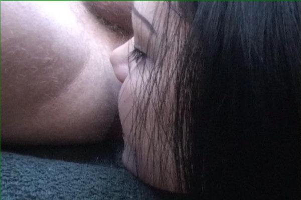 16P Black haired girl rimming his ass and licks cock
