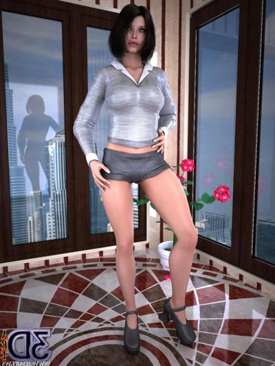10P Busty 3d babe strips