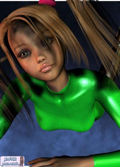 16P 3D toon wiht pigtails in green outfit