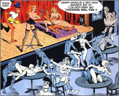 12P Comics of Cockeye fucks six girls at once in live show