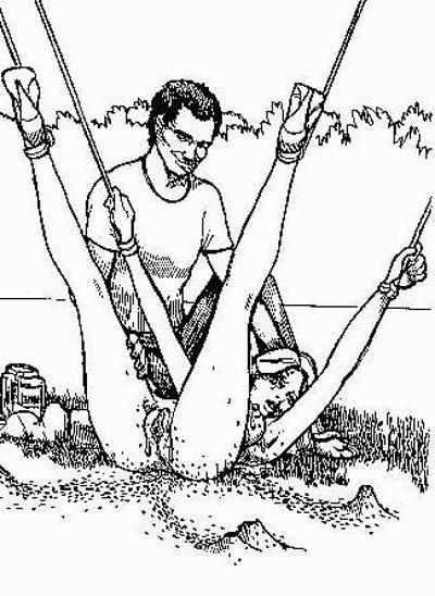 15P evil sexual fetish art with females tied with rope around necks