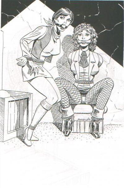 15P vintage drawings of rope bound women