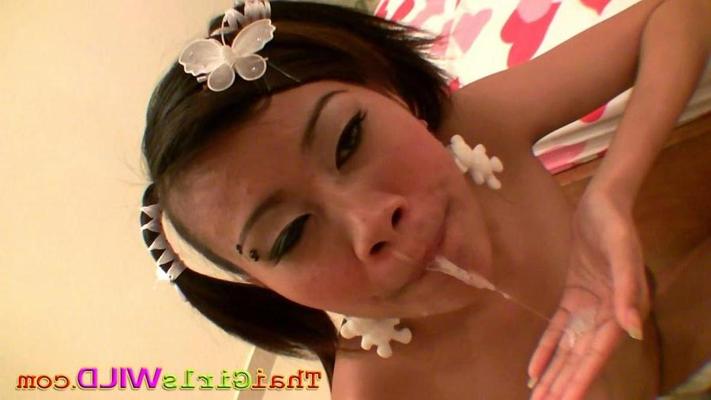 16P Thai hooker with braces swallows a fat load of cum