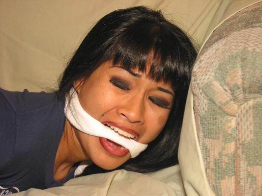 16P Foot fetish and clothed hogtied bondage of gagged oriental amateur babe