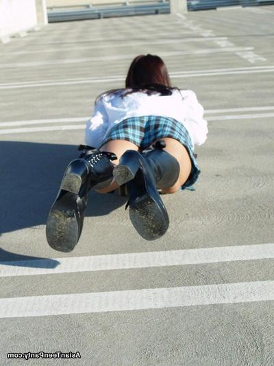 16P asian teen skateboarder in skirt