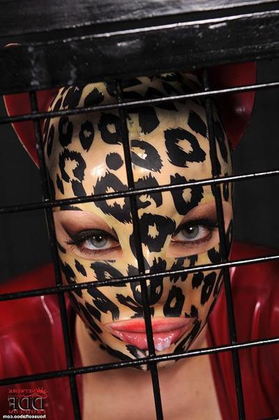 15P Latex Lucy takes on two black cocks