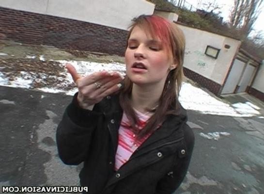 16P Hot Babe Mouths A Cock In Public And Gets Fucked Too
