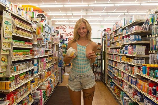 12P Curvy amateur blonde in a swimsuit