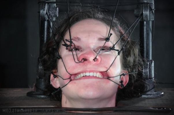 16P Bonnie Day is bound in metal and wood her naked body bdsm toyed