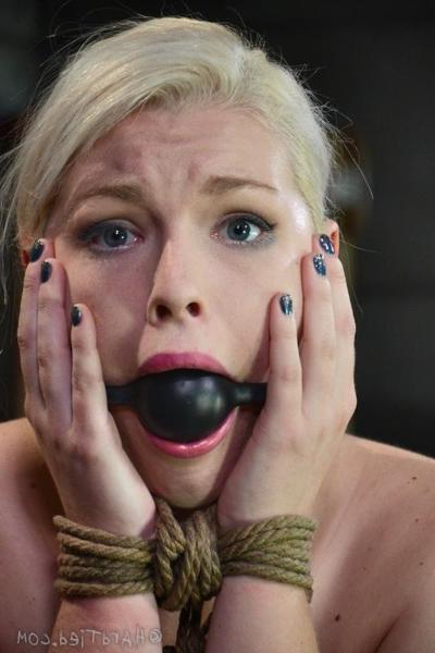 12P Ella Nova platina blonde in blue dress bound in rope her ass spanked