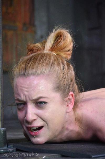 16P Jeze Belle tattoo blonde bound in rope with shaved pussy spread