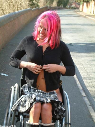 16P Handicapped public nudity of redhead voyeur babe Leah Caprice in outdoor pussy f