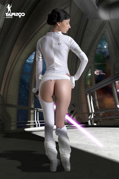 15P Sexy brunette playing around with her light saber