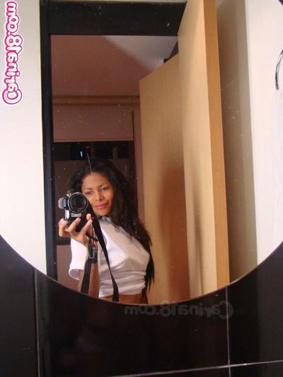 16P Latin teen with small tits and shaved pussy teases in bathroom
