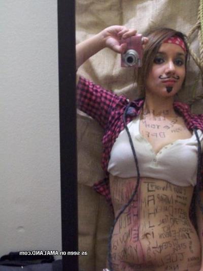 16P Cute brunette girlfriend self-shooting in pirate costume