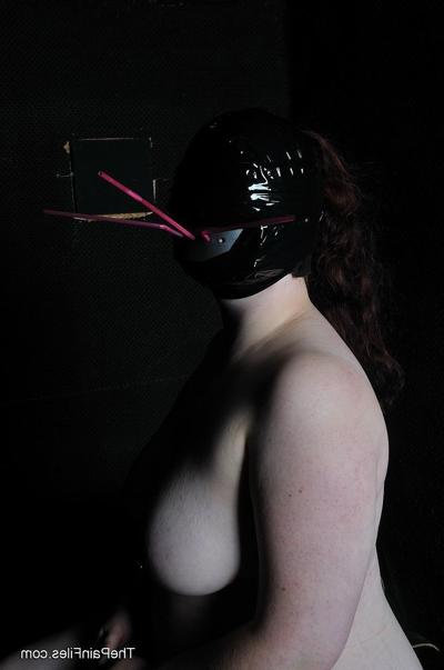 16P Amateur brunette Rosie is bound tightly with leather straps and 