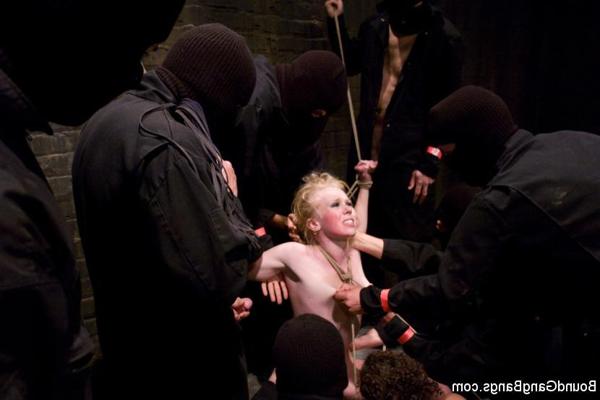 15P Sarah Jane Ceylon blonde babe bound for gangbang by guys group