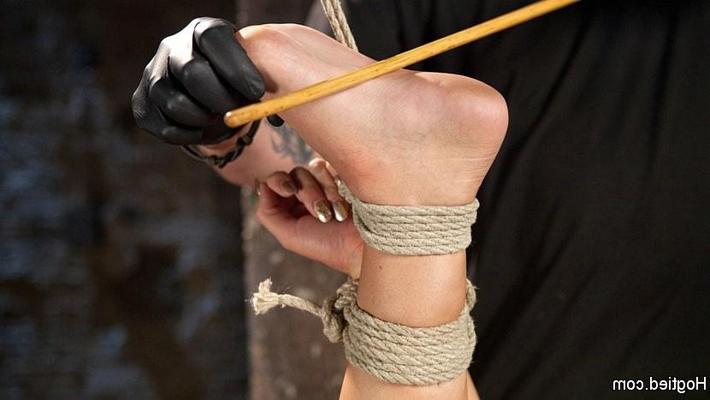 17P Roxy Raye short skirt babe is rope bound with red ballgag toyed 