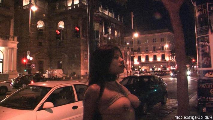 24P Babe gets tied up and fucked outdoor in public places