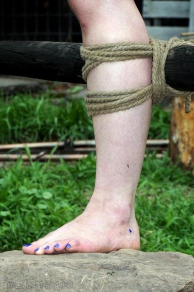 16P Katharine Cane is bound in rope her mouth gagged and pussy toyed