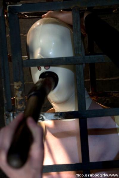 15P Caged hooded suspended slut