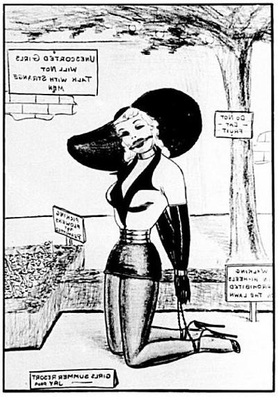 15P very old vintage female bondage art