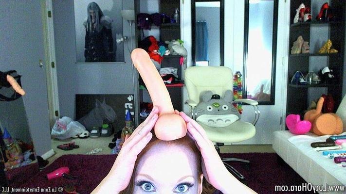15P Big titted Lucy Ohara sucking on a rubber cock